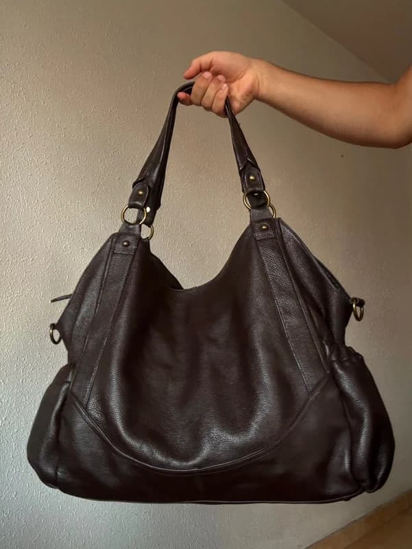 Vintage Y2K Genuine Leather very large Brown handbag