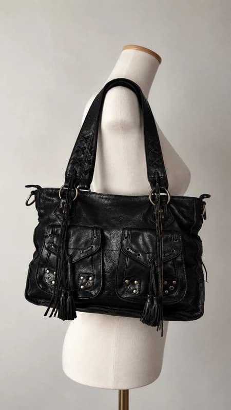 [DE] Vintage Y2K Genuine Leather Black Everyday Handbag