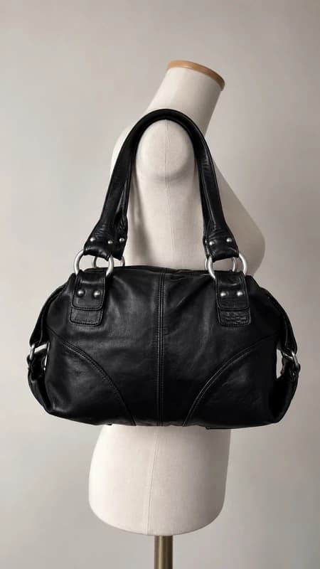 Vintage Y2K Genuine Leather Black Everyday Handbag