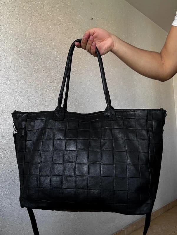 [DE] Vintage Y2K Genuine Leather Large Black Handbag Tote Bag