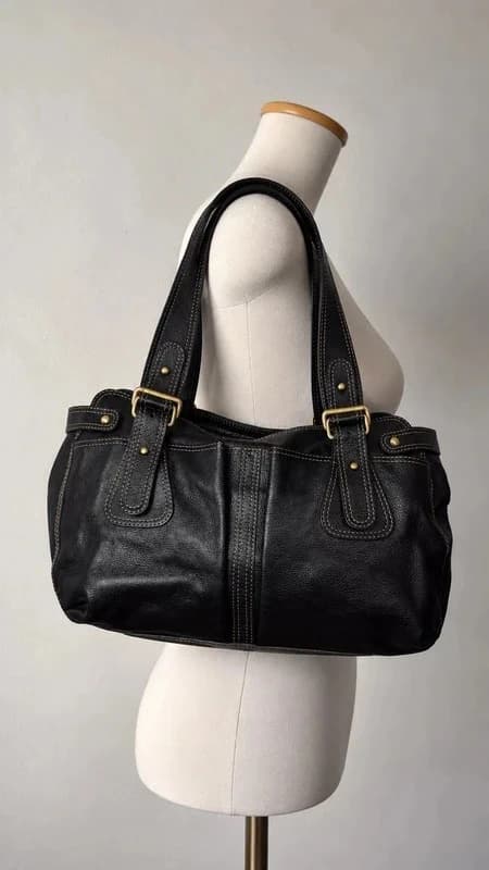 Vintage Y2K Genuine Leather Adolfo Dominguez Large Spacious Black Handbag